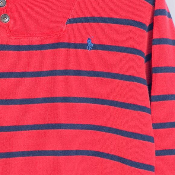 Polo Ralph Lauren Red Navy Stripe Shawl Collar Sweater Boys M 10-12 100% Cotton - Picture 6 of 11